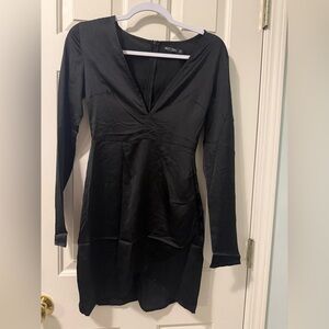 Nasty Gal Black Ruched V-Neck Sheath Dress